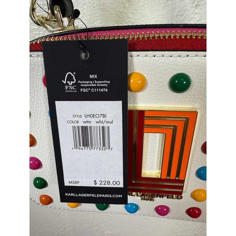 NEW KARL LAGERFELD Simone Rainbow Studded Crossbody Bag White Premium Leather - Picture 7 of 15